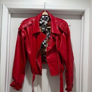 Dressed in LALA Bold Red Leather Jacket
